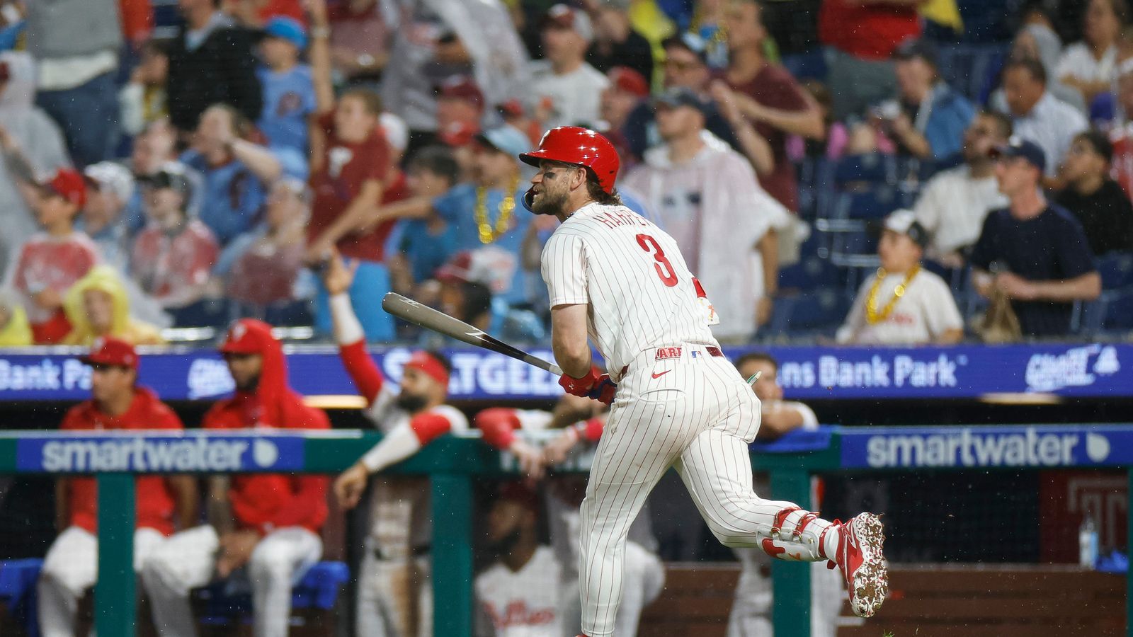 Bryce Harper reacts to a fly out, Philadelphia, July 21, 2026