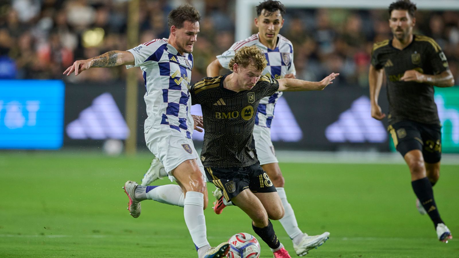 Jacob Shaffelburg competes for the ball in MLS action