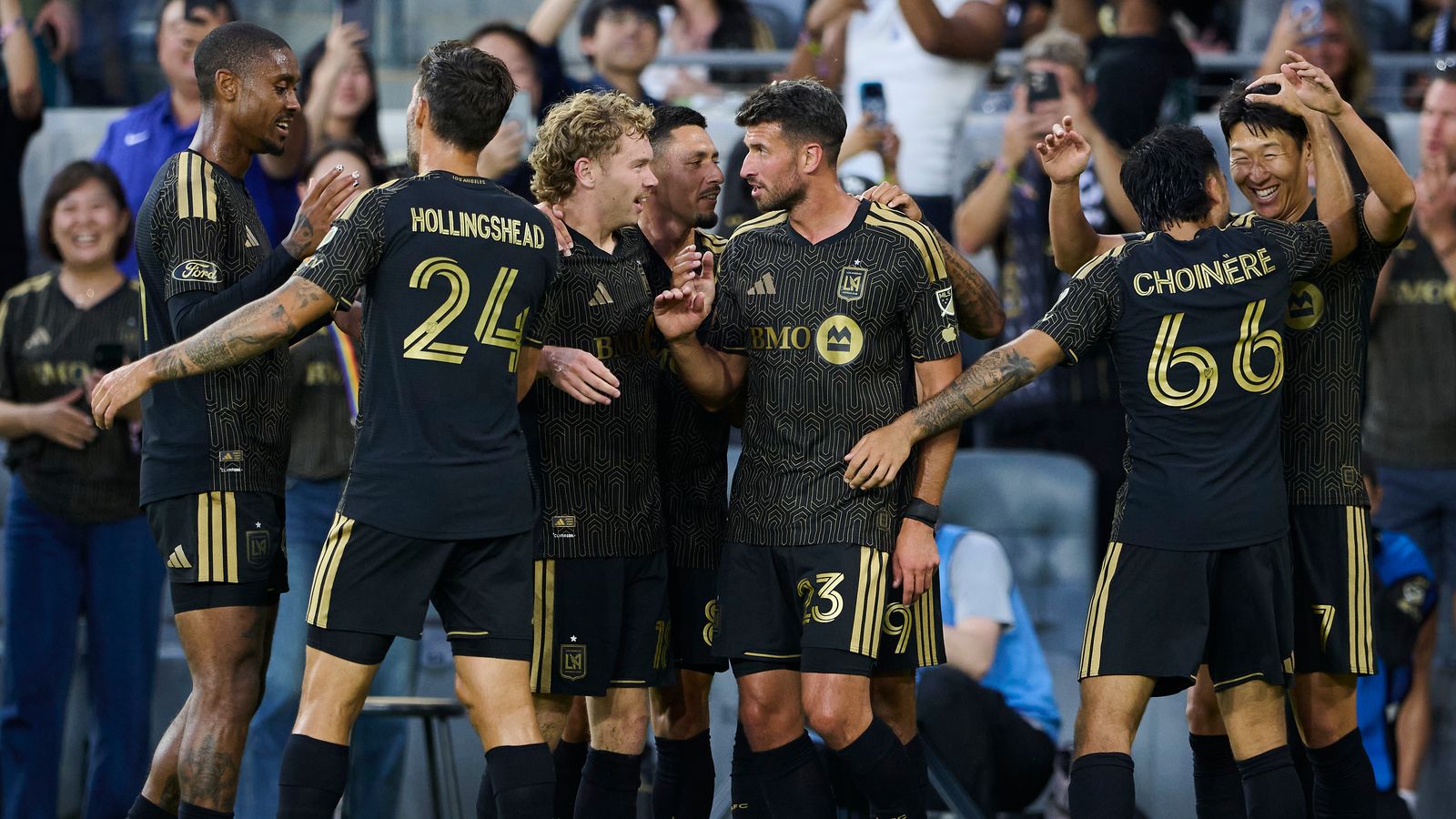 LAFC team celebrates a goal against Real Salt Lake