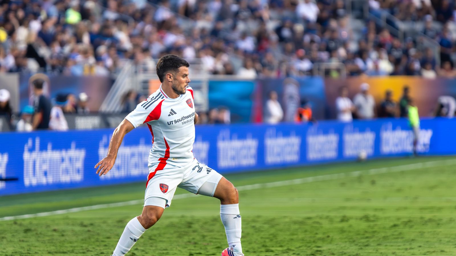 Joaquín Valiente advances the ball in a strategic play against San Diego FC.