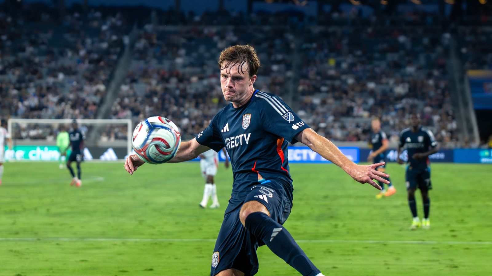 Kieran Sargeant makes a cross against FC Dallas in a pivotal MLS match.