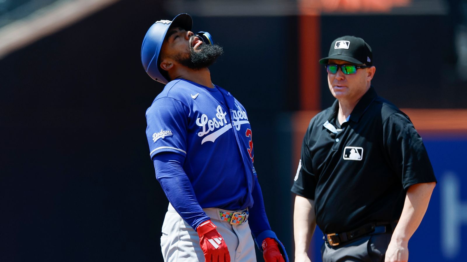 Teoscar Hernandez reacts after being thrown out at second base.