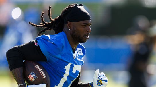 Davante Adams catches and runs at Rams' training camp, July 2026