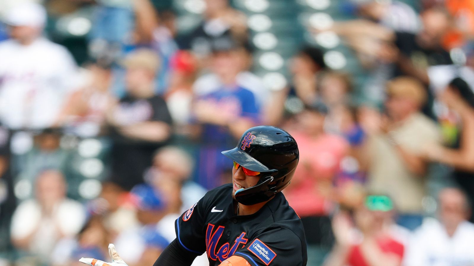 Tyrone Taylor celebrates his home run at Citi Field.