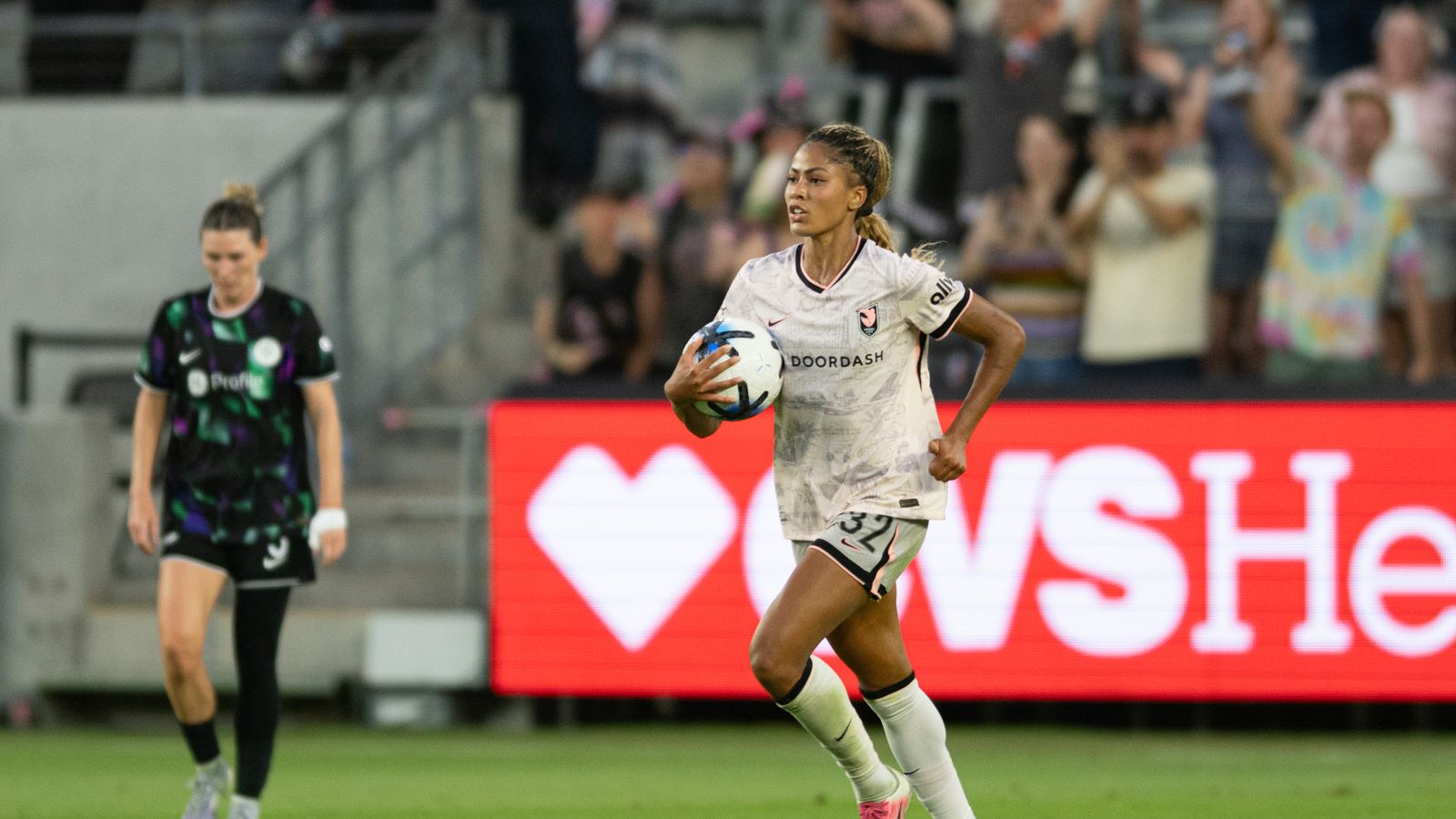 Sveindis Jonsdottir scores, carrying the ball back to centerfield