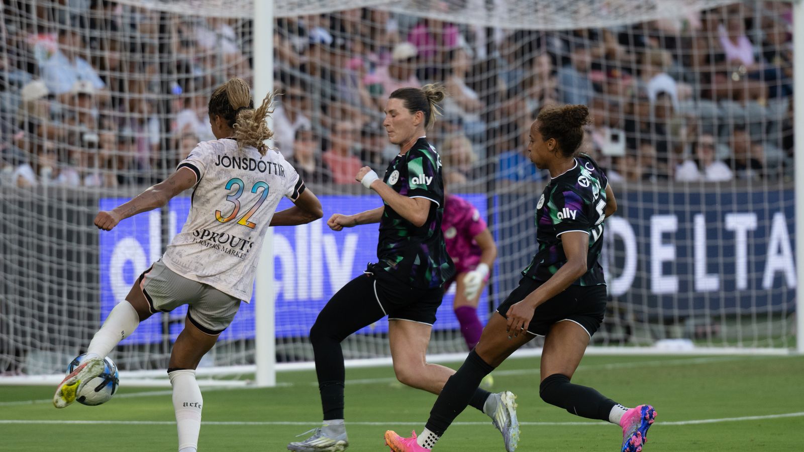Sveindis Jonsdottir leads an attack for Angel City FC