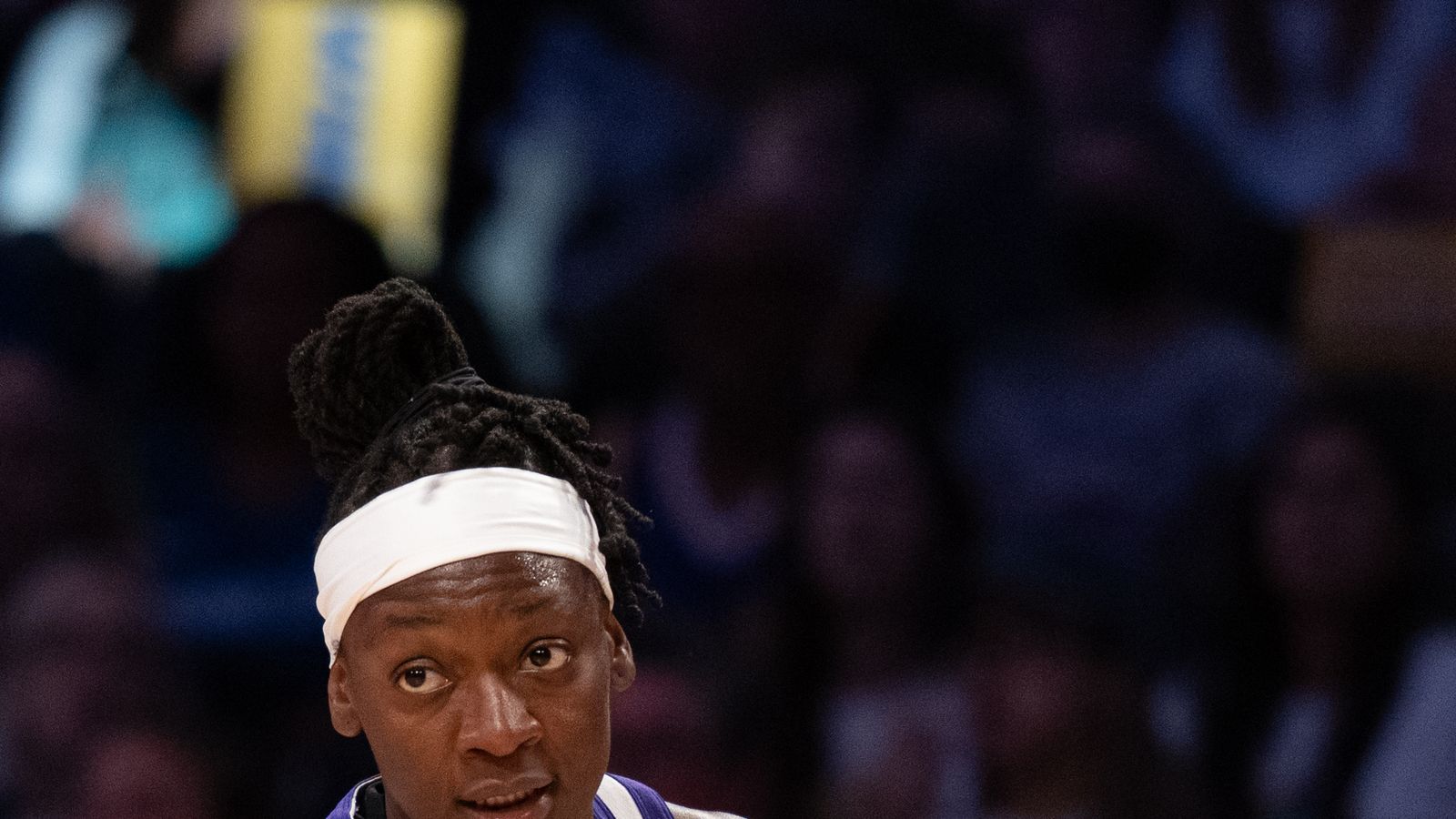 Tonie Morgan dribbles during a WNBA game at Crypto.com Arena
