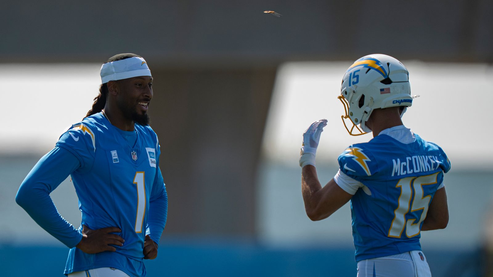 Receivers Johnston and McConkey at Chargers Camp