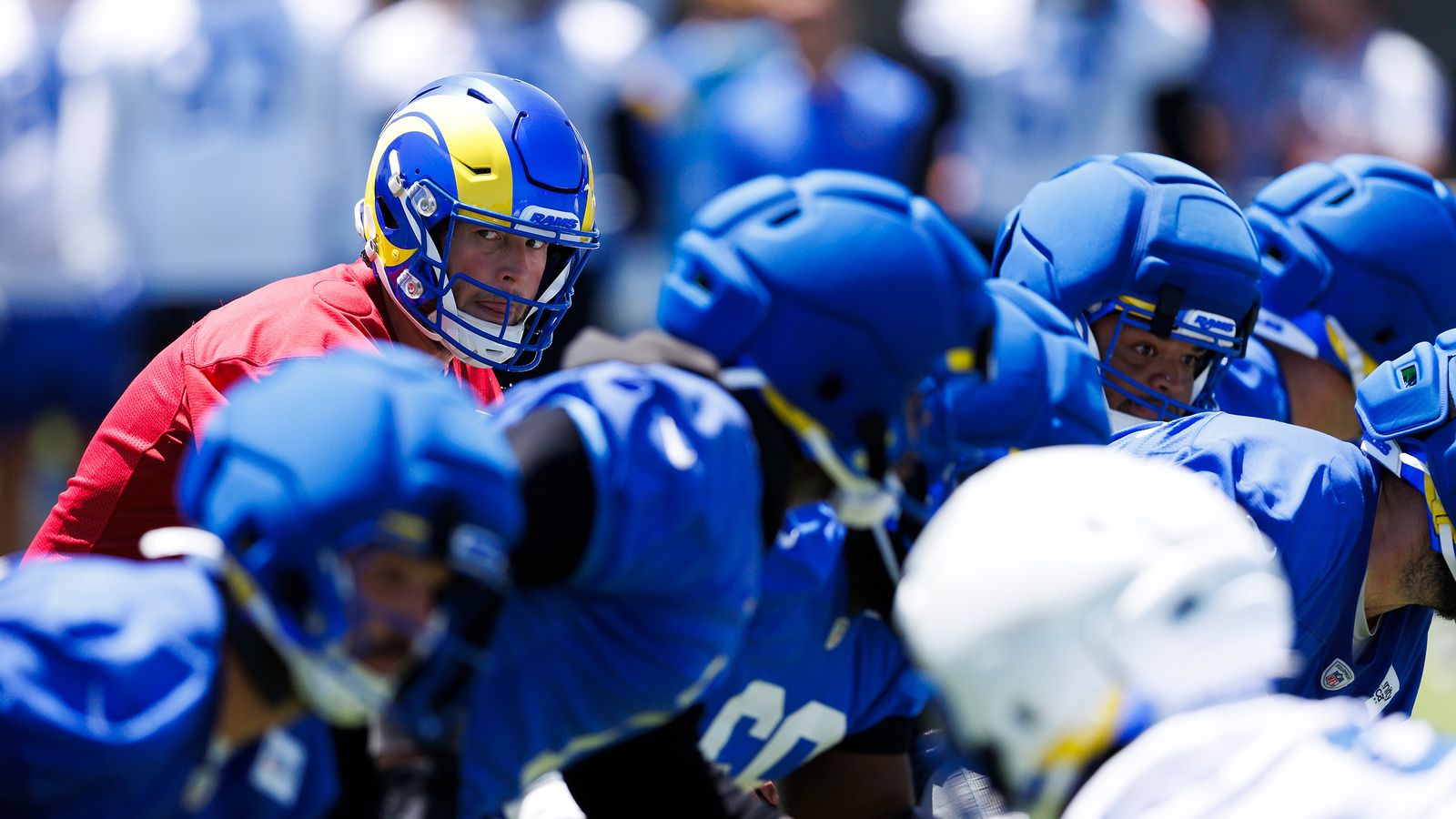 Matthew Stafford #9 Practices Snaps at Training Camp