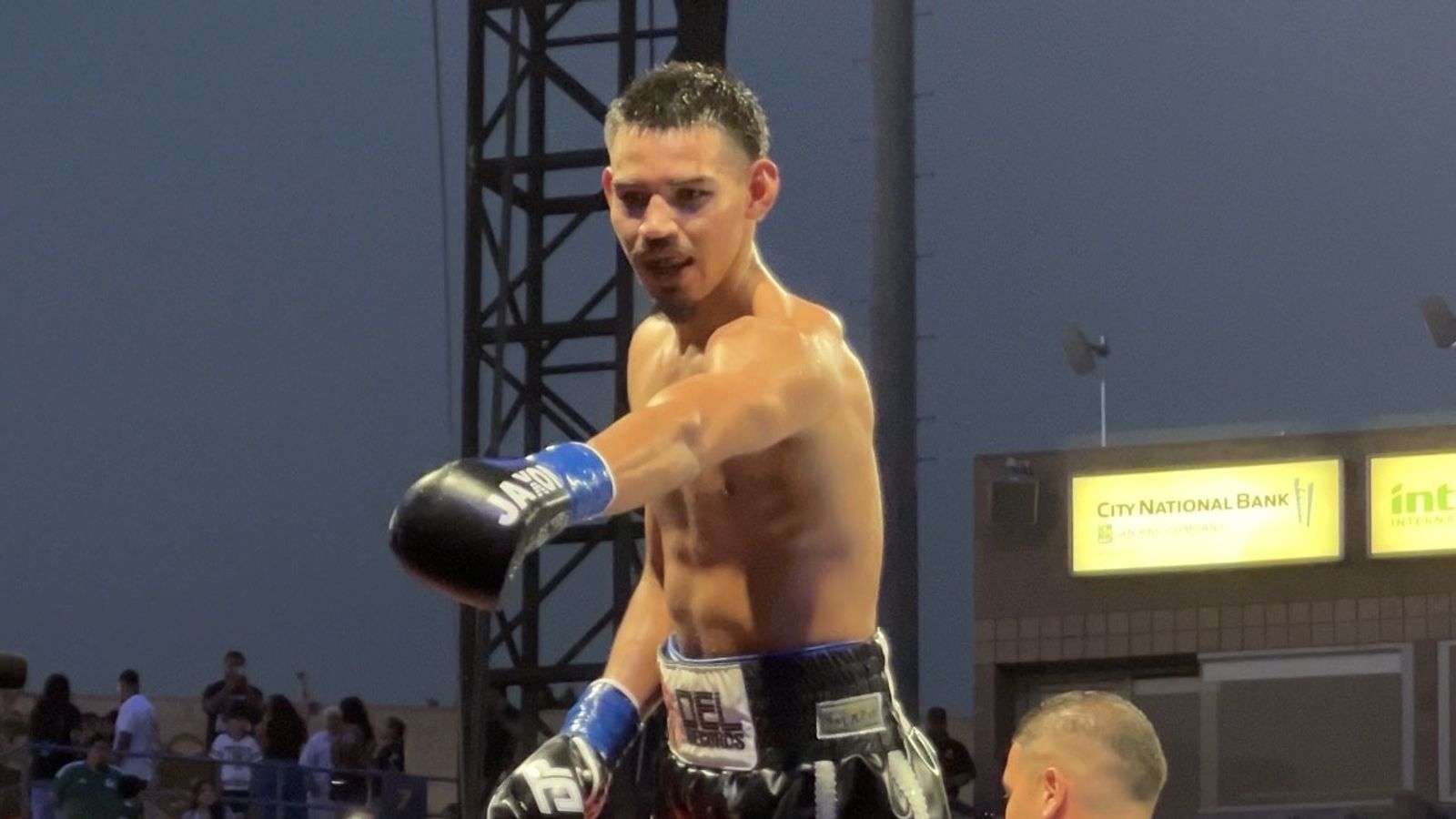 Diego Pacheco celebrates his knockout victory in Carson