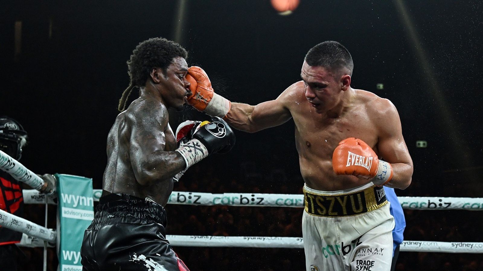 Tim Tszyu connects early up top on Errol Spence Jr.