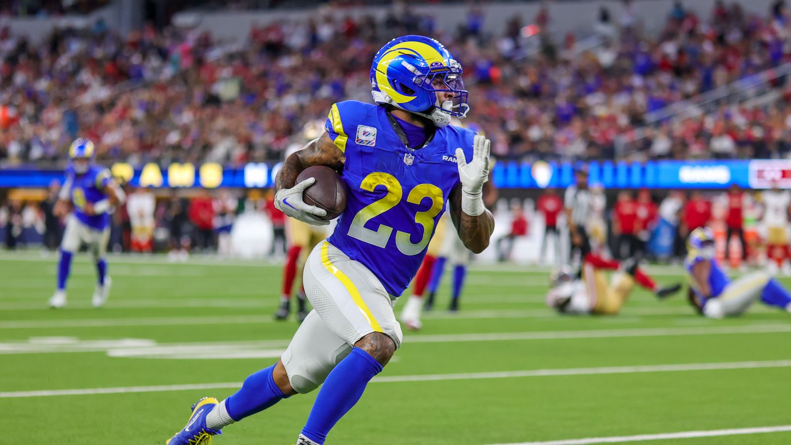 Kyren Williams in action against the 49ers, Inglewood, 2025