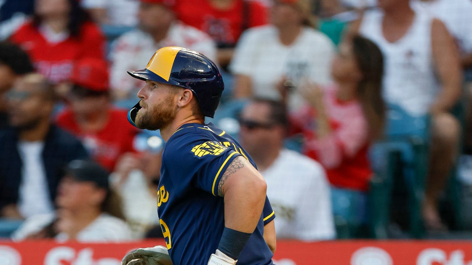 Jake Bauers hits home run against Angels, Angel Stadium, 2026