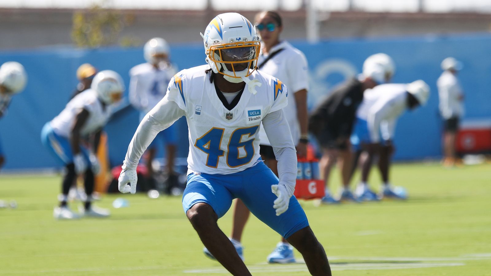 DB Nikko Reed participates in defensive drills at training camp