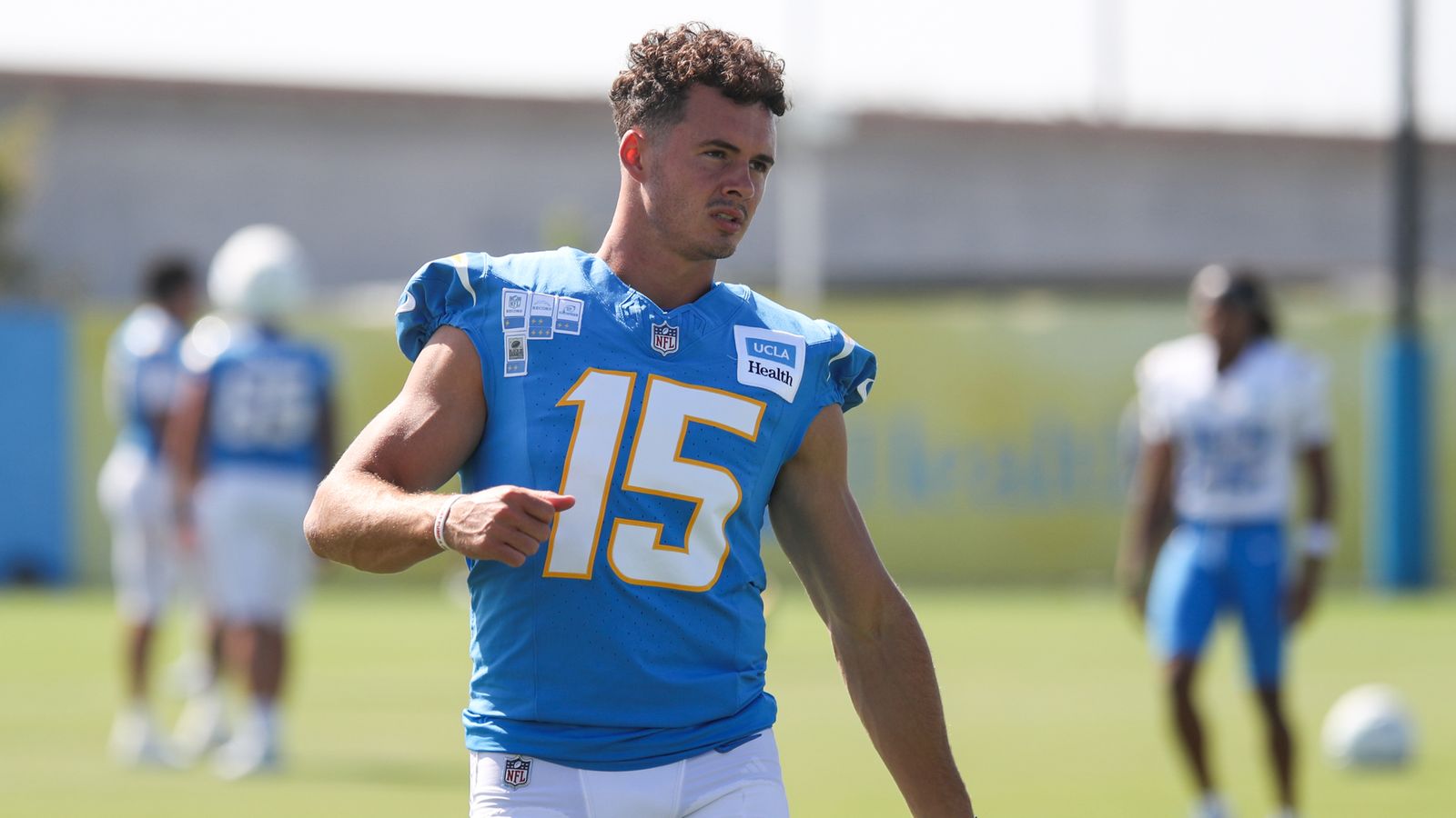 WR Ladd McConkey warms up at Chargers training camp