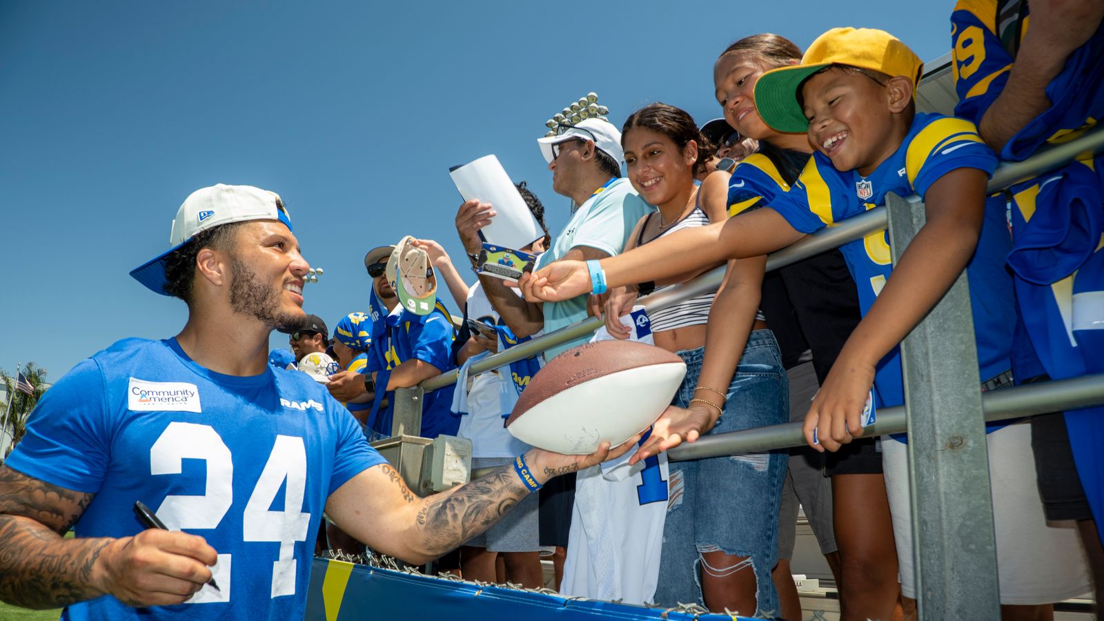 Blake Corum #24 Engages Fans at Rams Camp