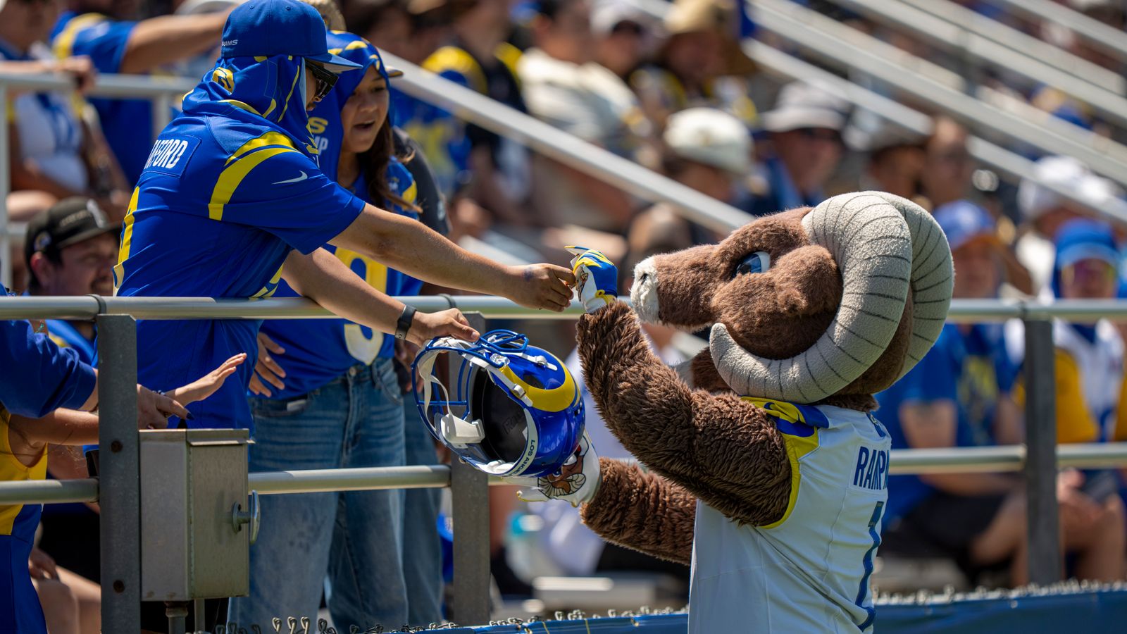 Rams Mascot Rampage Cheers at Training Camp