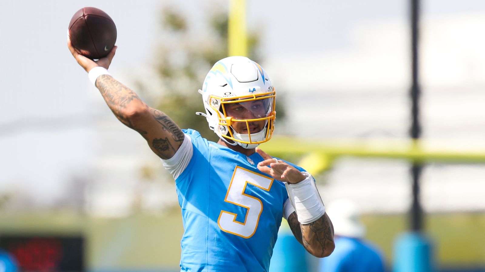 QB Trey Lance throws during Chargers Training Camp, August 3, 2026