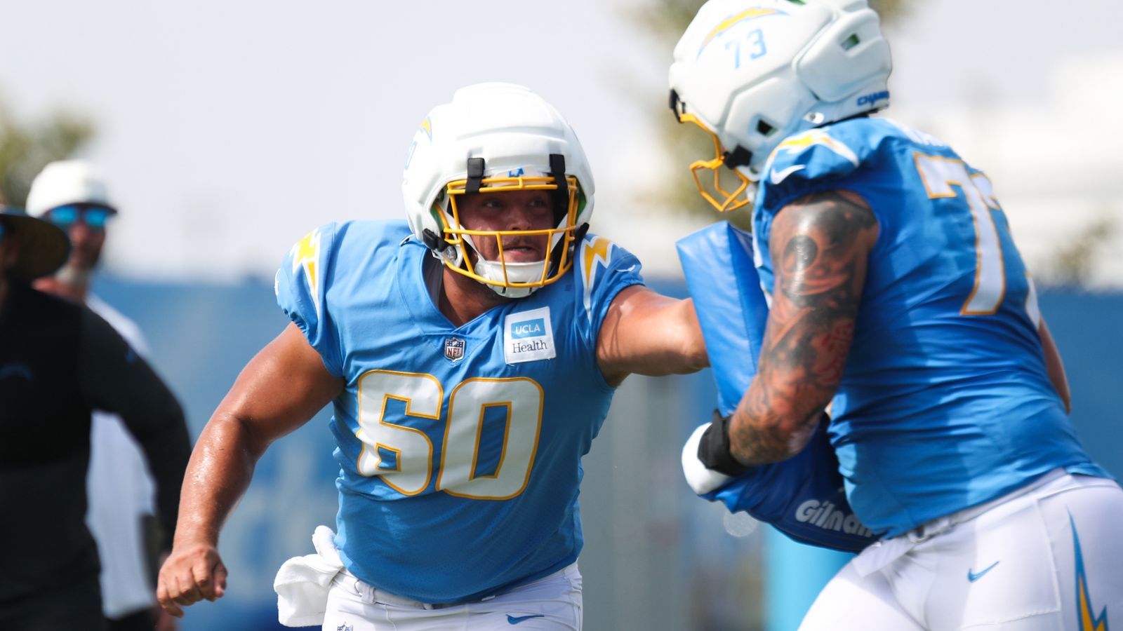 Center Jacob Spomer drills at Chargers Training Camp, August 3, 2026