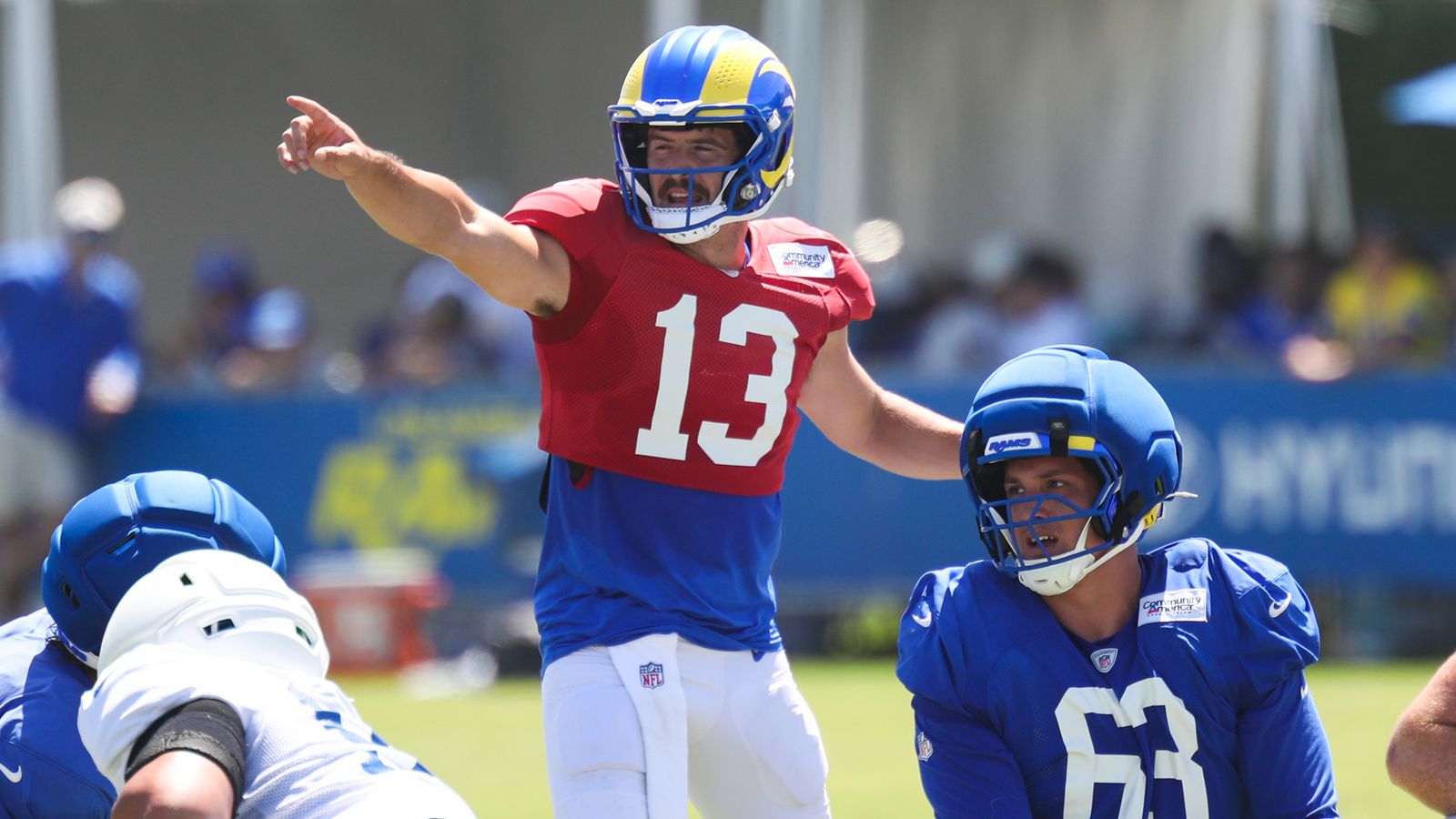 Stetson Bennett IV takes the field at Rams Training Camp, August 3, 2026