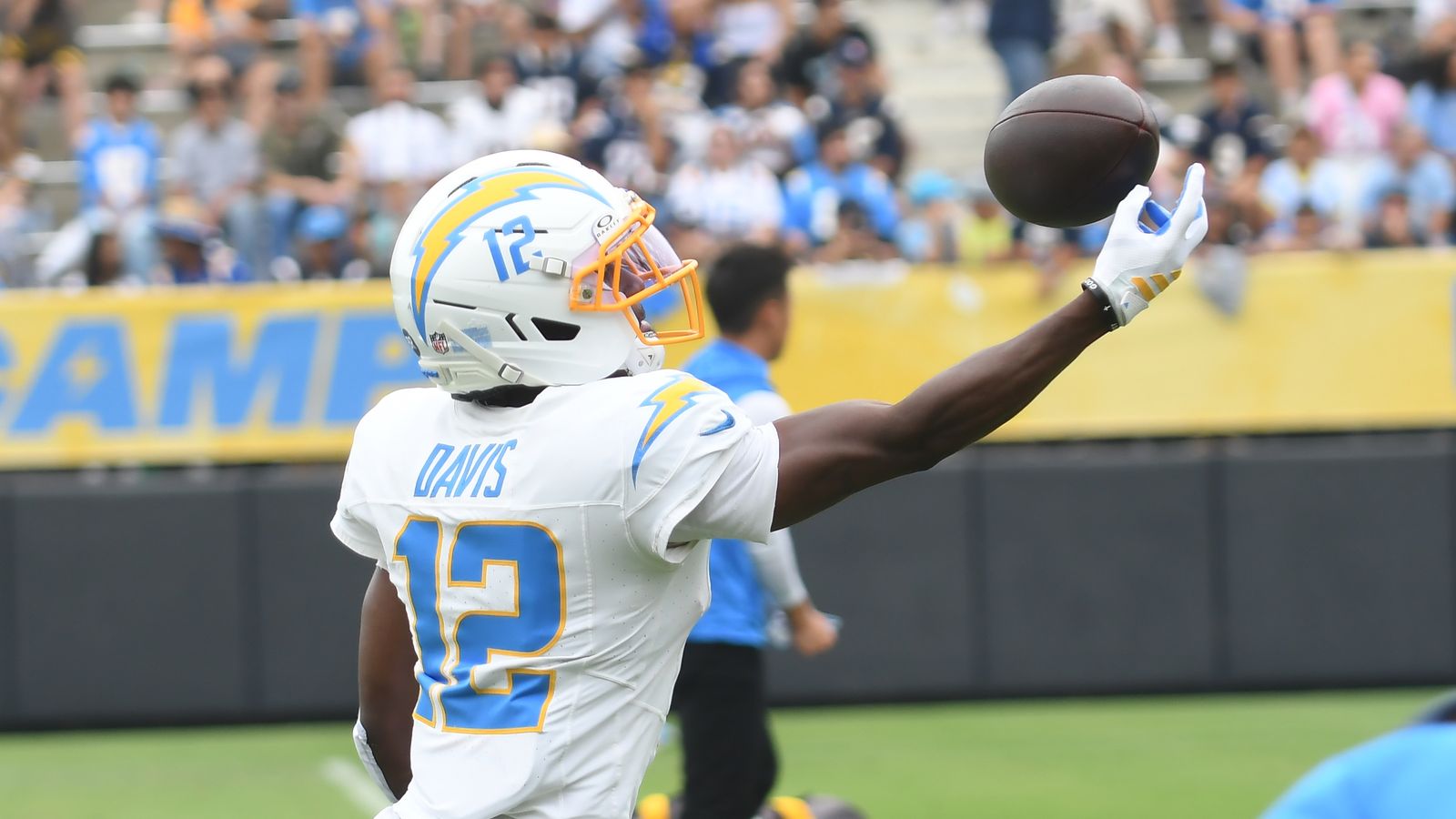 Derius Davis (12) in Action at Chargers Training Camp, August 2026