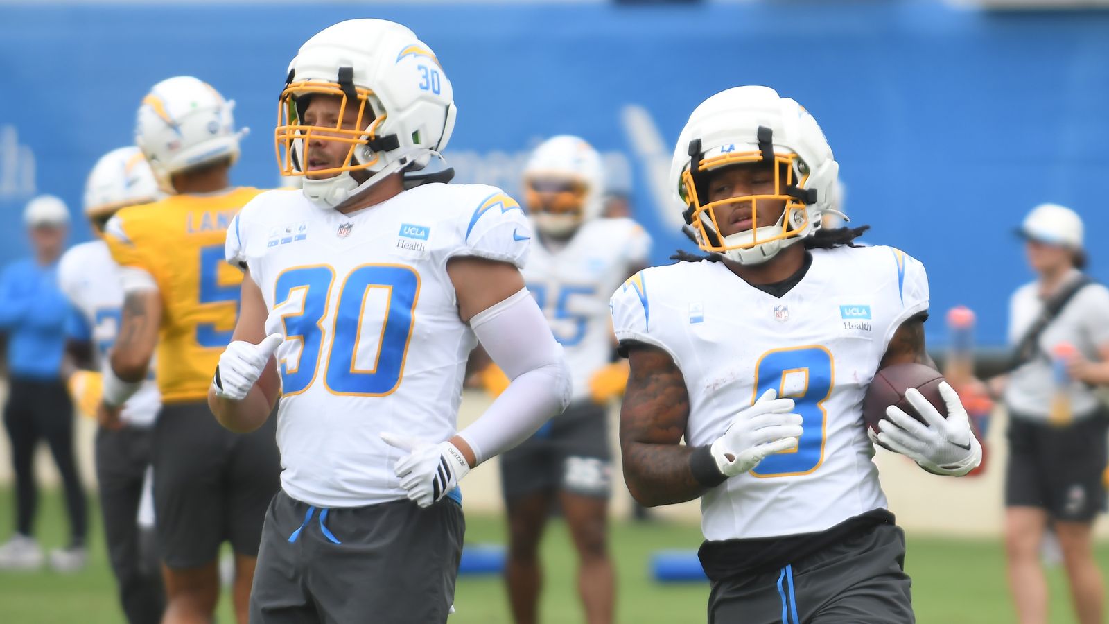Alec Ingold and Omarion Hampton Drill at Chargers Camp, August 2026