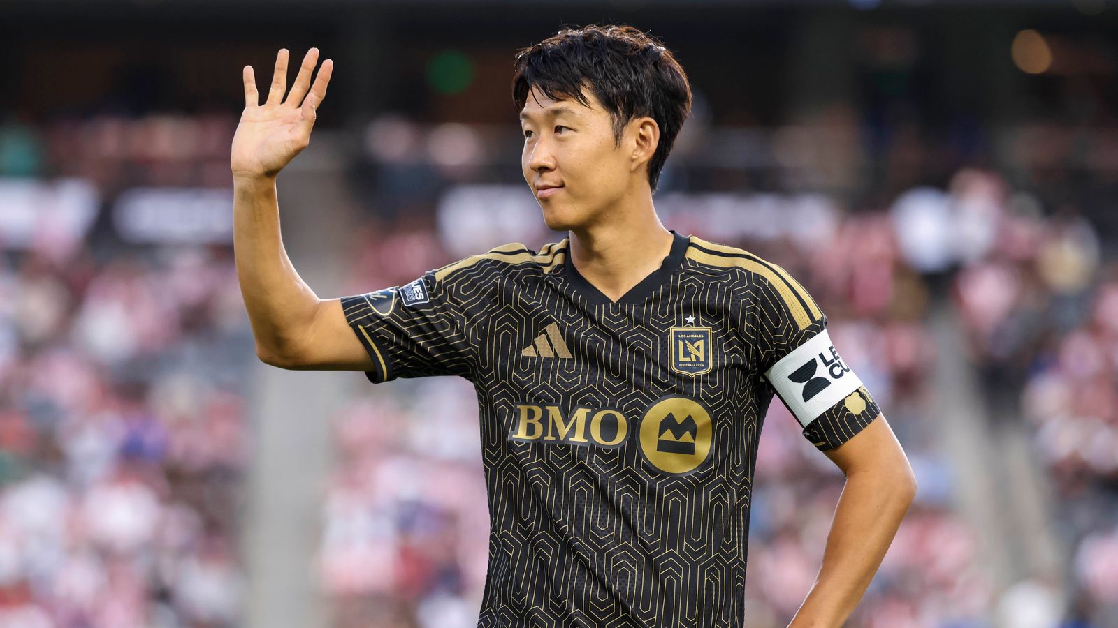 Son Heung-Min greets fans before the Leagues Cup match