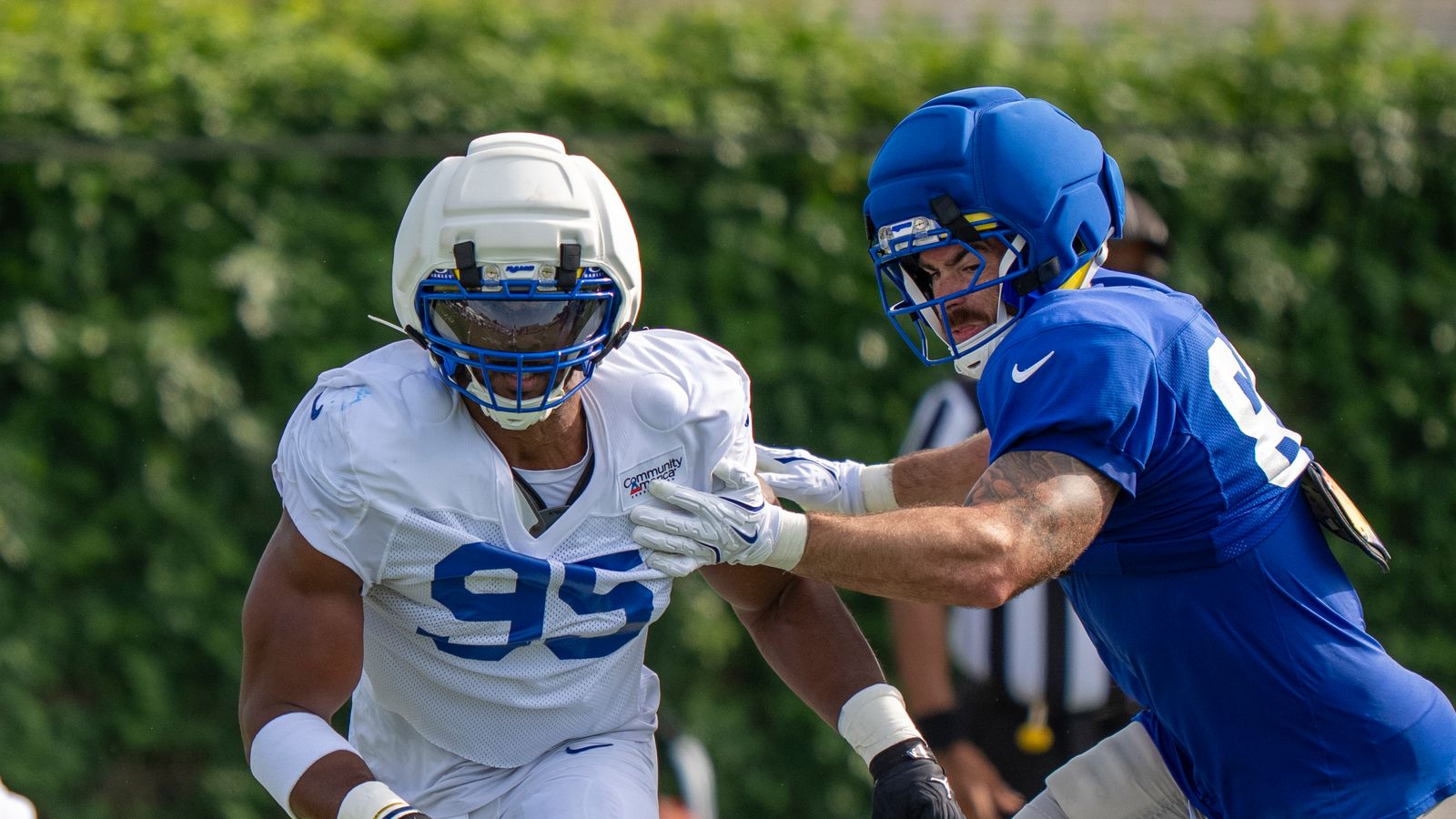 Myles Garrett #95 participates in Rams training camp.