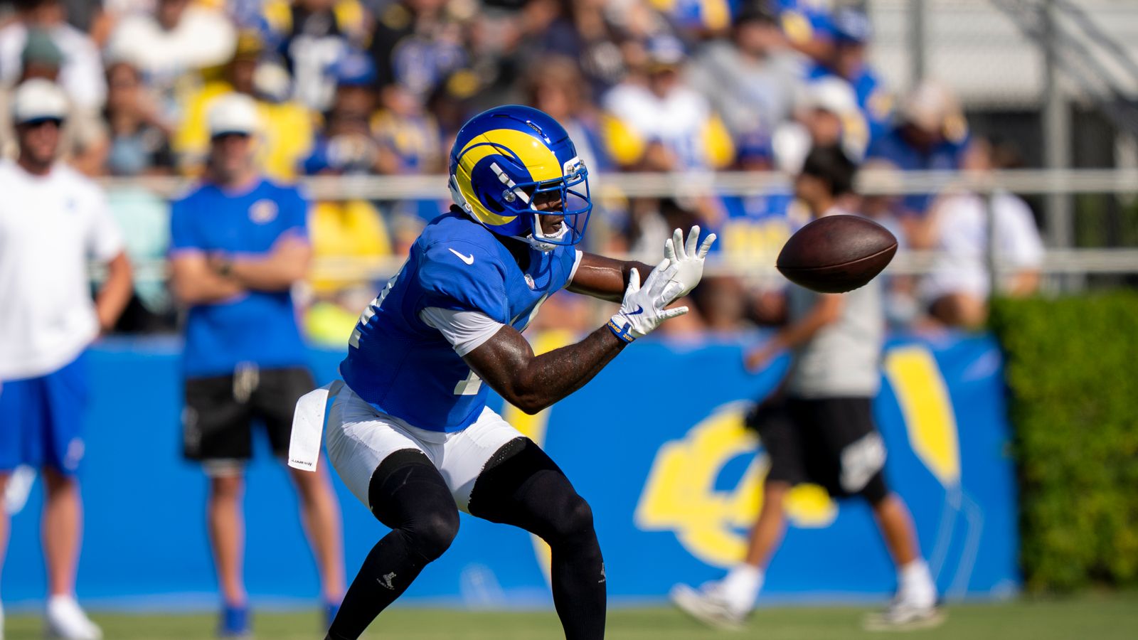 Mario Williams #14 makes a catch at Rams training camp