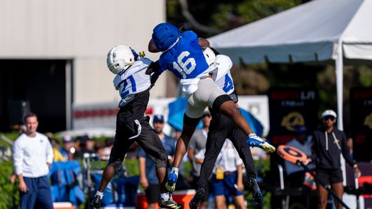 Tru Edwards in action during a drill at Rams training camp