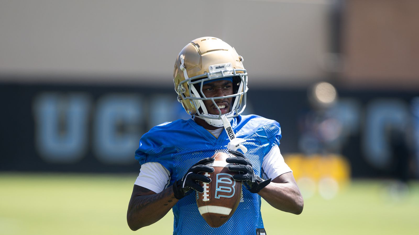 Semaj Morgan drills at UCLA practice in Los Angeles.