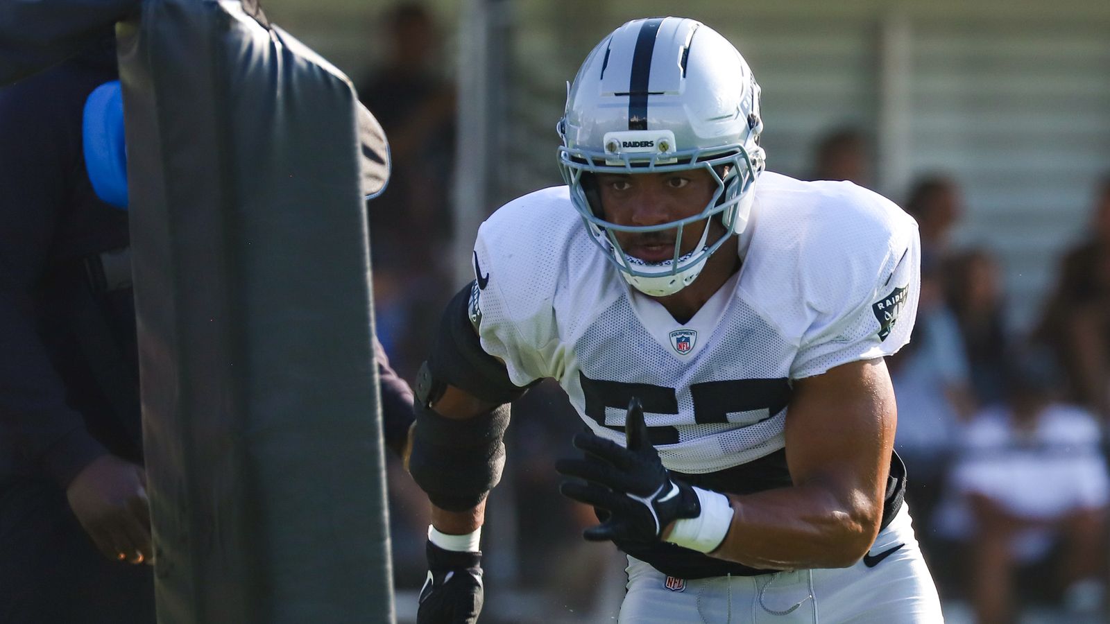 Xavian Sorey Jr. focuses during a drill at Raiders Camp