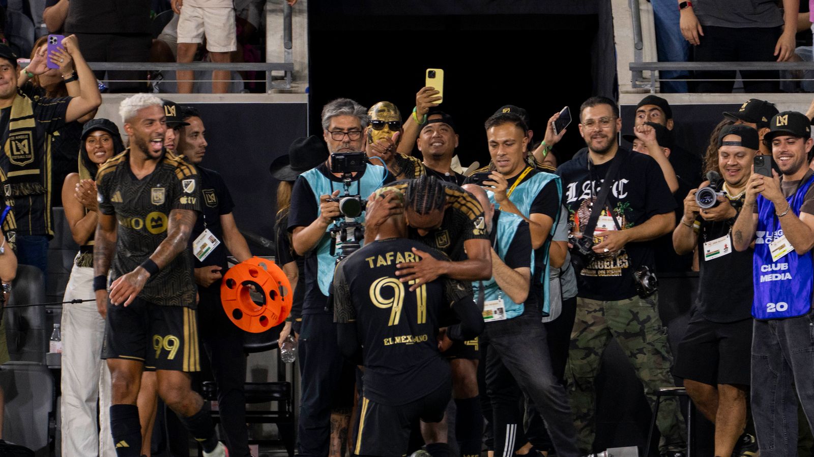 Eddie Segura and Nkosi Tafari celebrate LAFC's winning goal