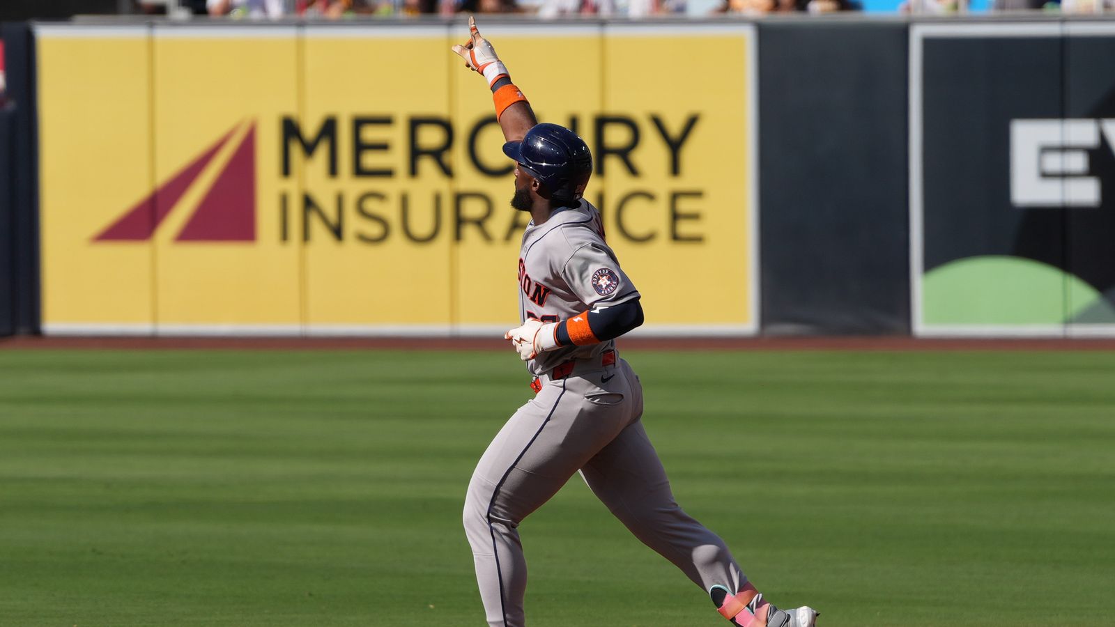 Taylor Trammell celebrates a home run against the Padres