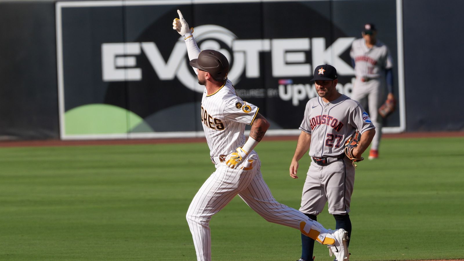 Jackson Merrill celebrates a home run for the Padres