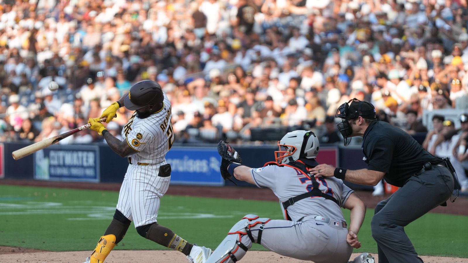 Nick Castellanos hits a foul ball against the Astros