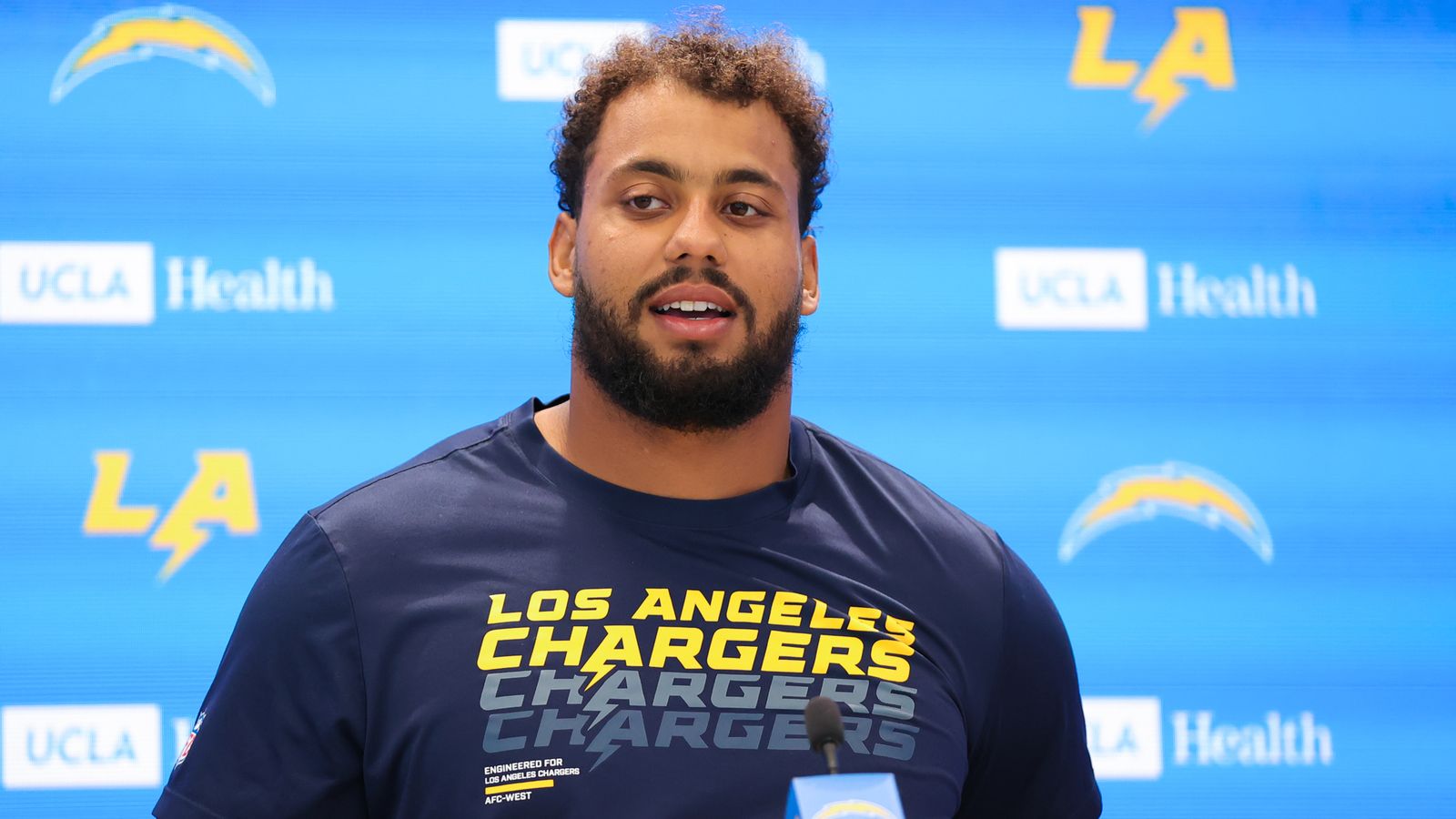 Rashawn Slater Speaks to Media at Training Camp