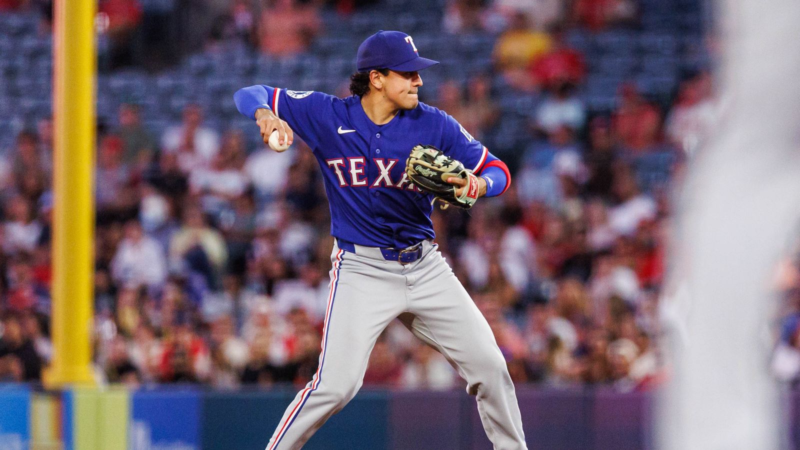 Nicky Lopez throws to first in MLB game at Angel Stadium
