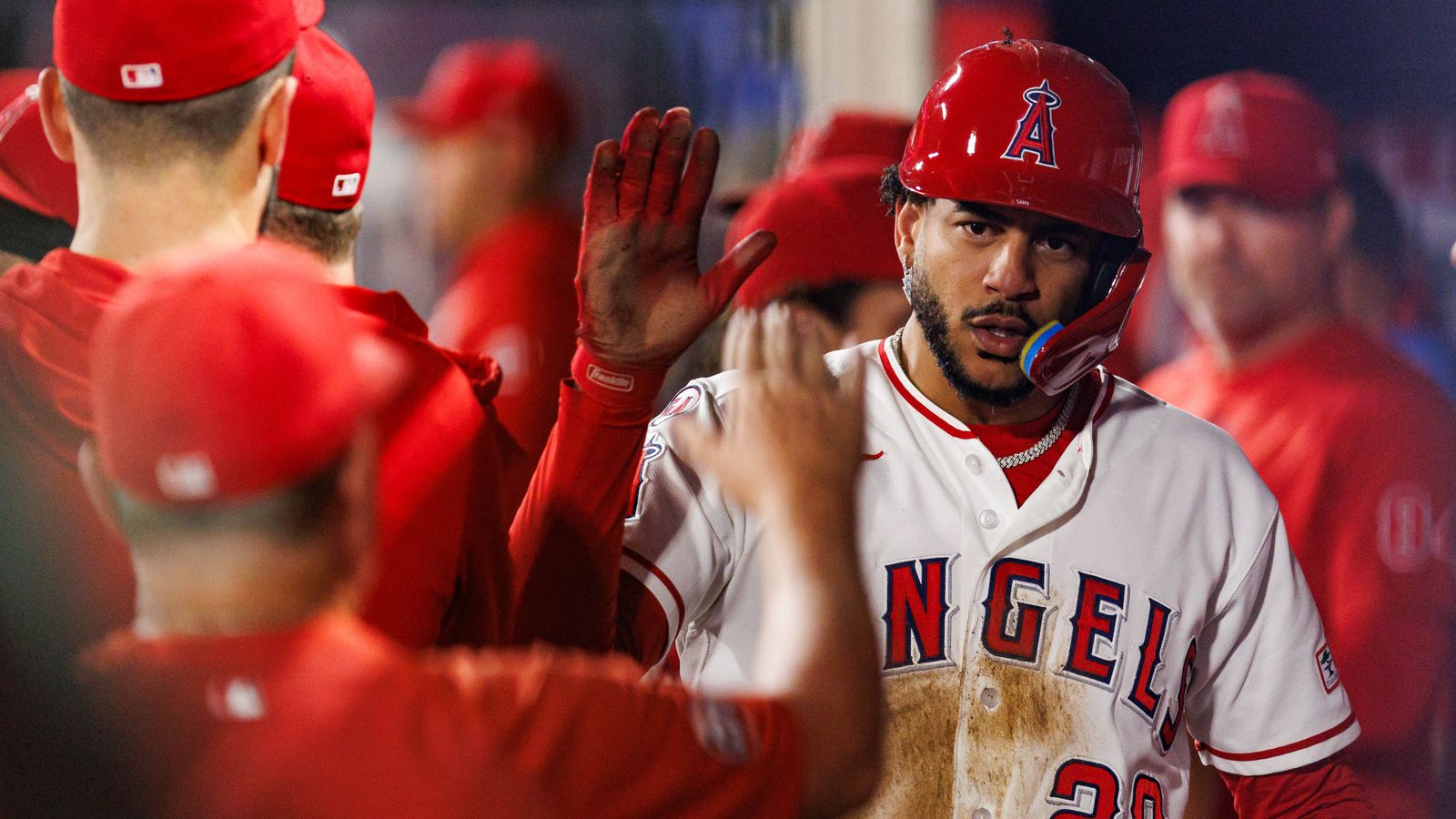 Jose Siri cheered in dugout after scoring against Rangers