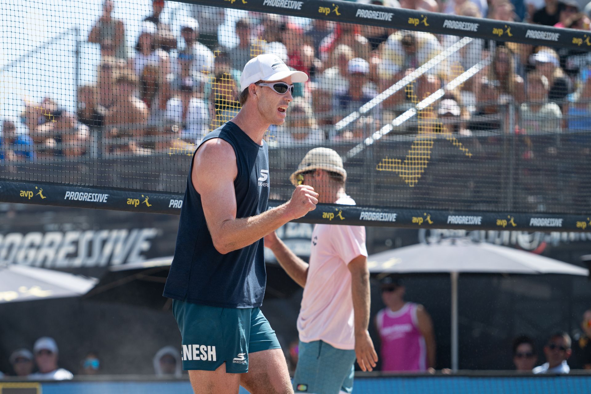 Andy Benesh's victorious fist pump