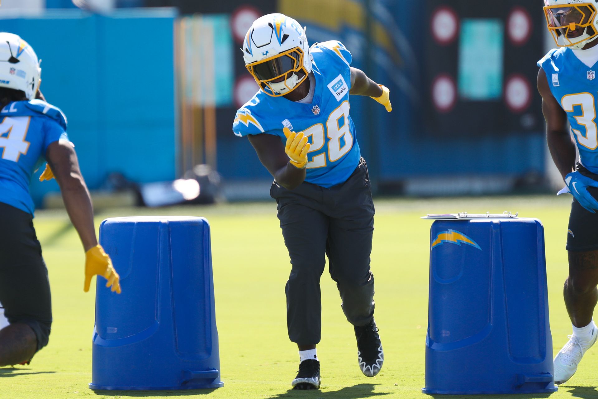 Kimani Vidal #28 Participates in Drills at Training Camp