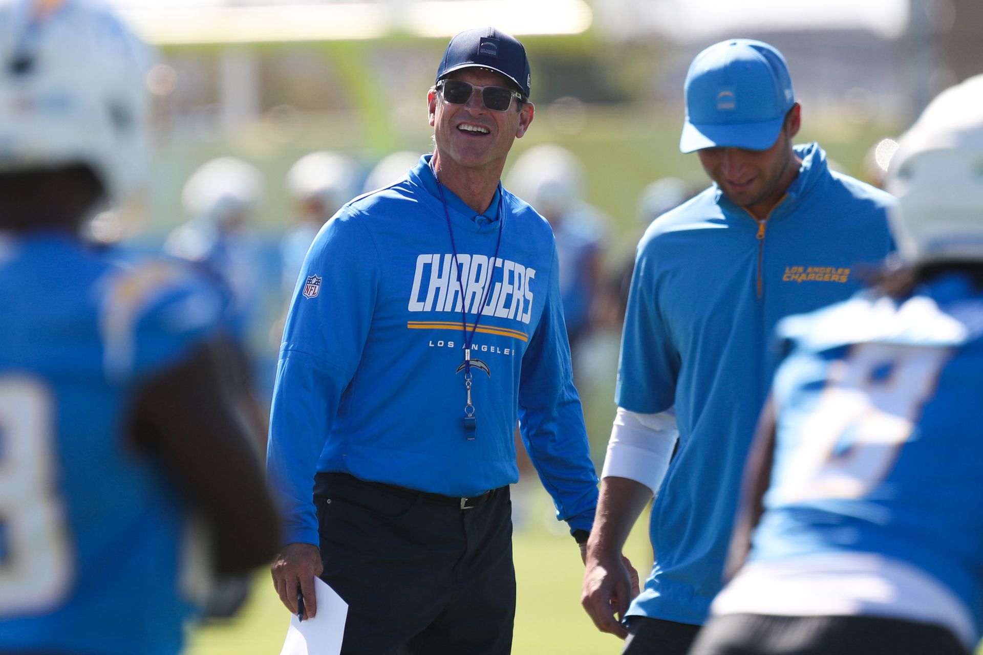 Coach Jim Harbaugh Observes Chargers Training Camp