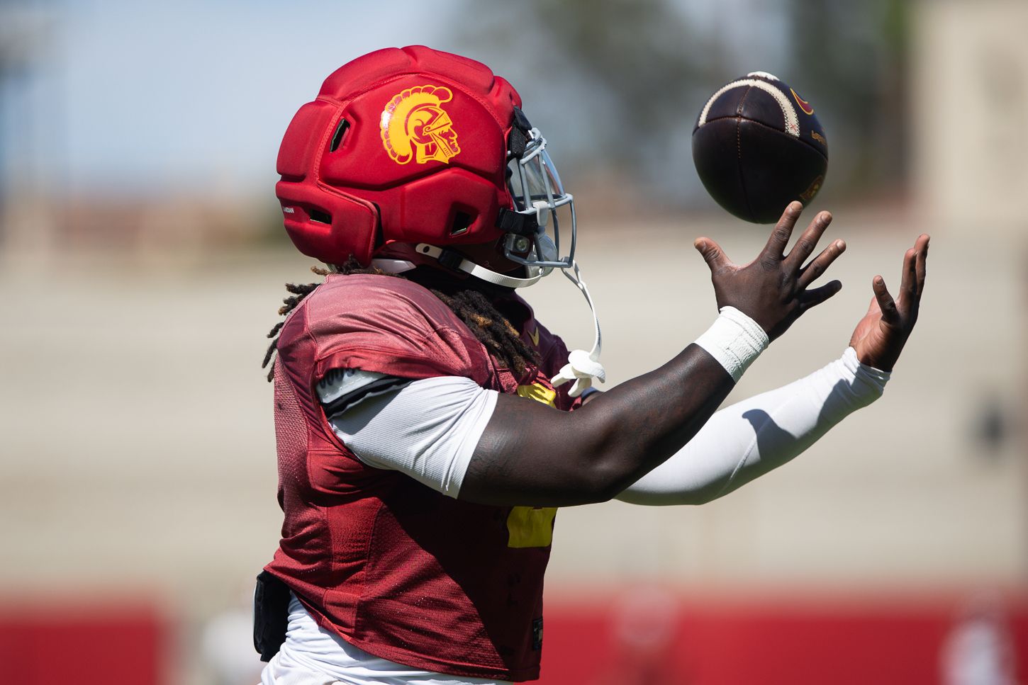 Waymond Jordan (2) Receives a Pass at USC Practice
