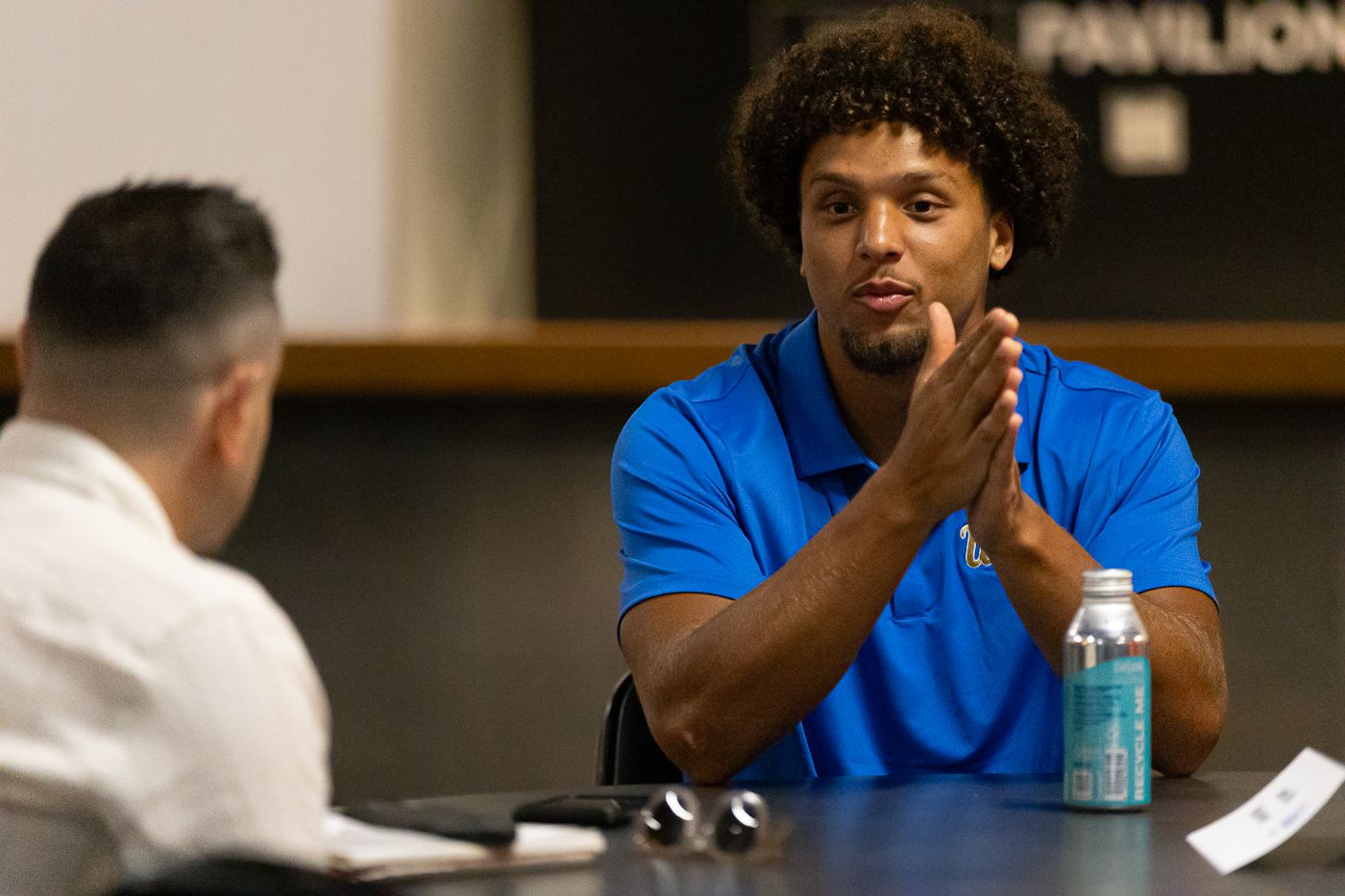 Landon Ellis answers media questions at UCLA Media Day