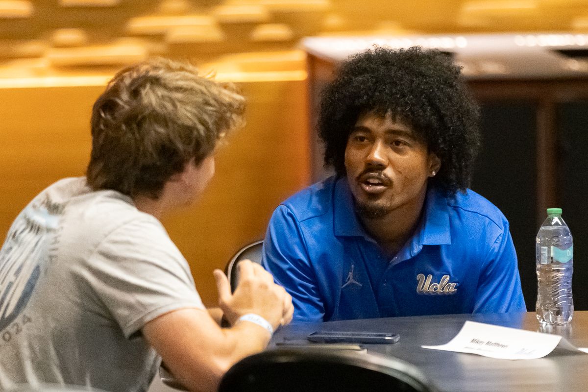 Mikey Matthews responds to media at UCLA Media Day