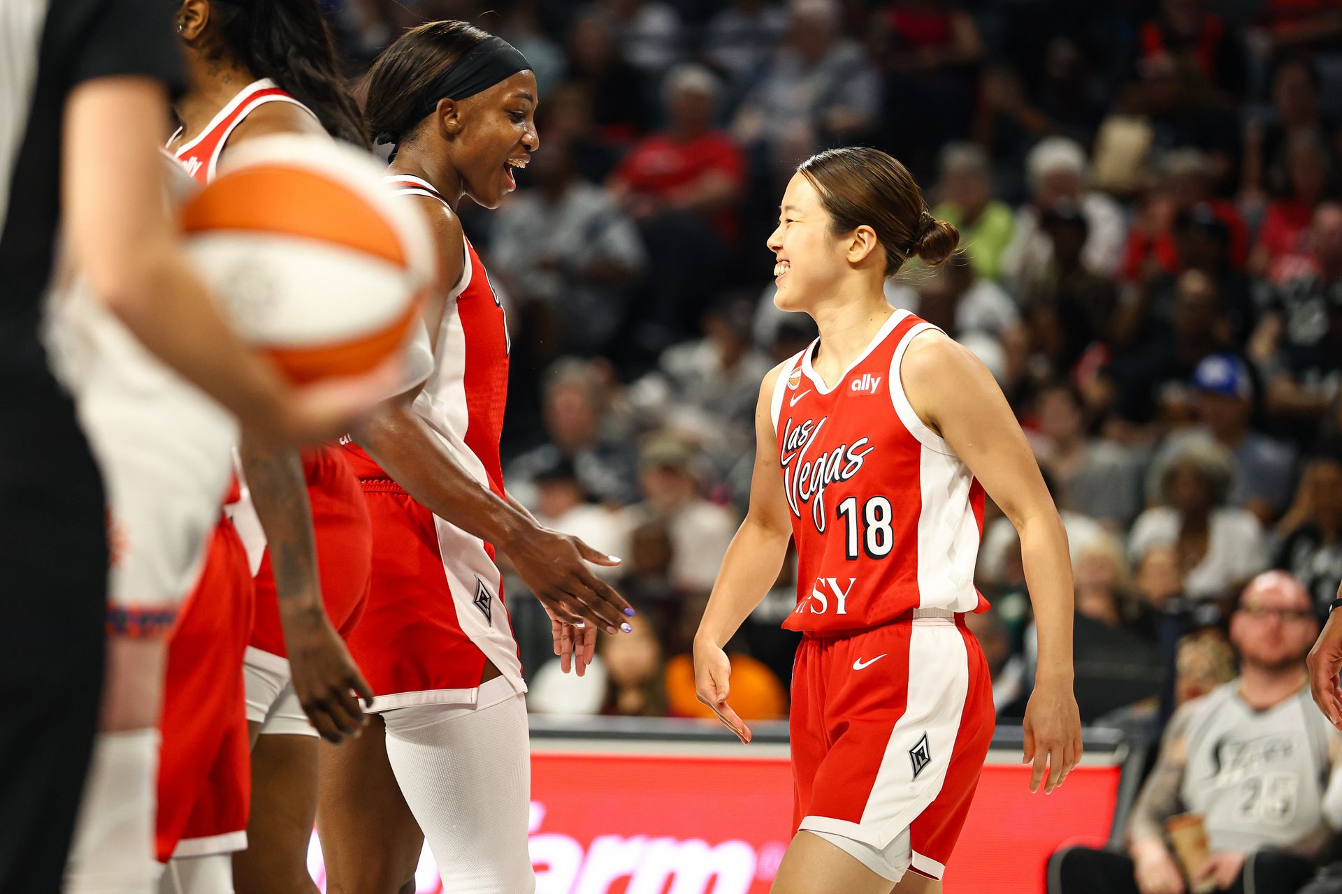 Mai Yamamoto reacts to a foul call in game against the Sun