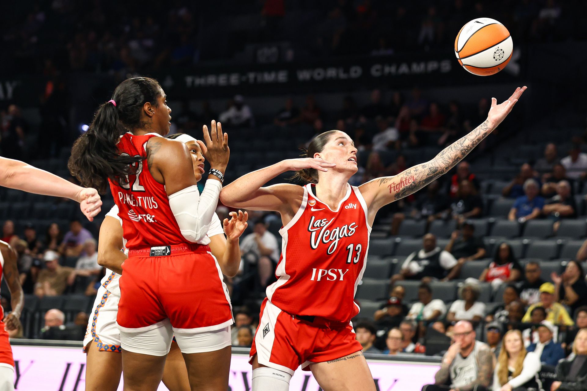 Justine Pissott recovers a rebound in WNBA game