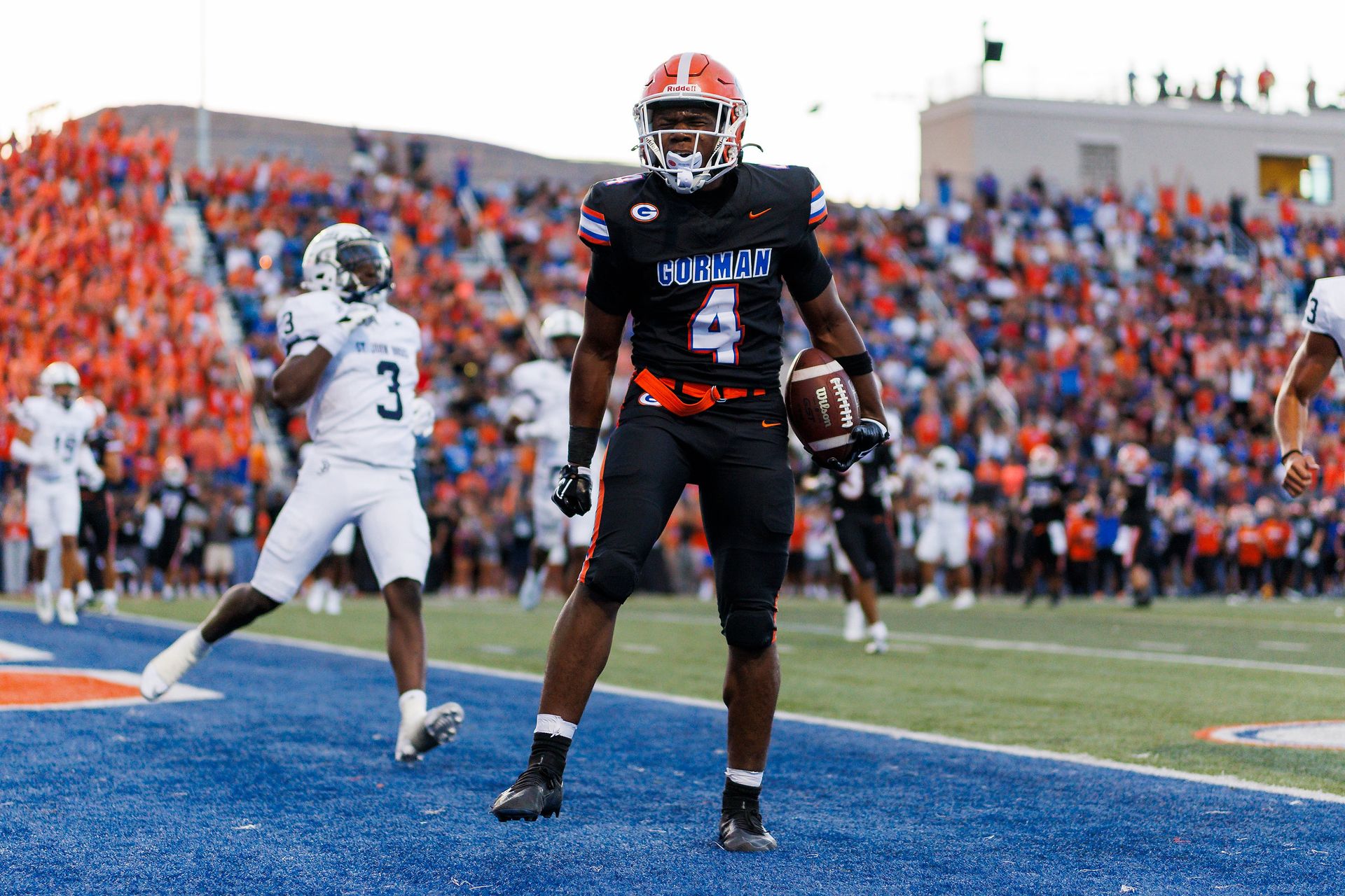 Noah Cole celebrates a touchdown for Bishop Gorman vs. St. John Bosco