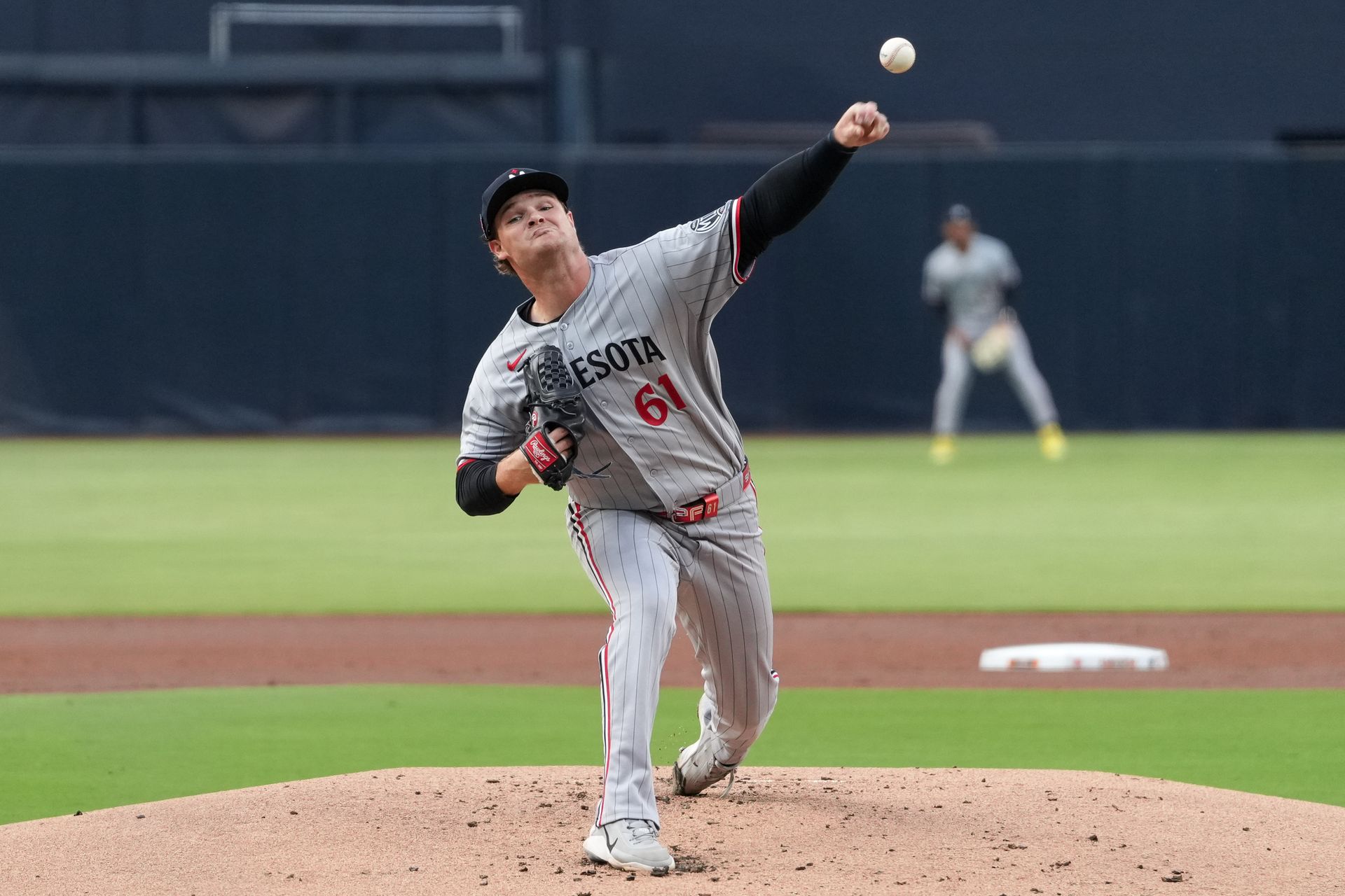 Connor Prielipp pitches for the Twins against the Padres