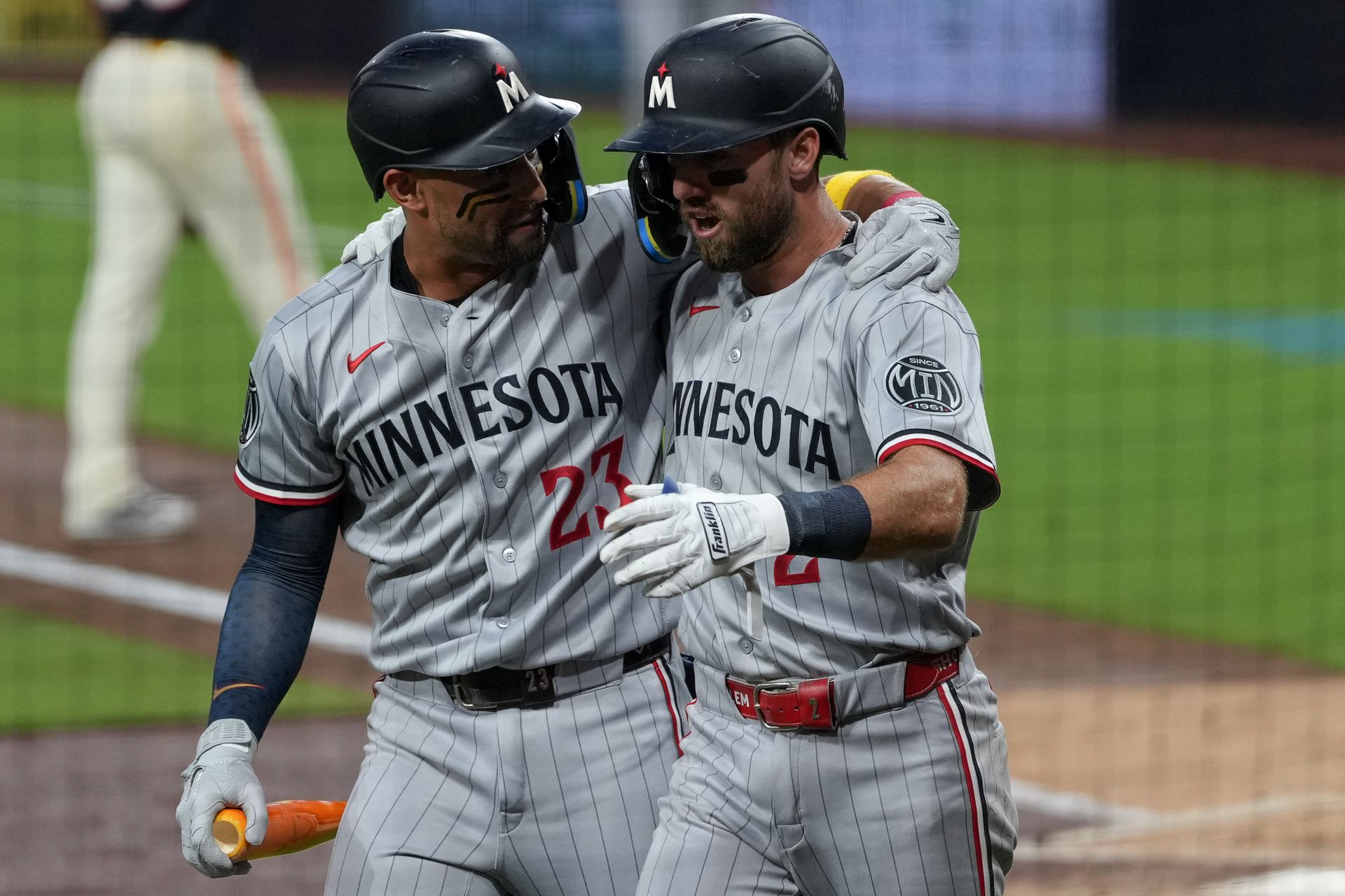 Royce Lewis and Kody Clemens celebrate during the game